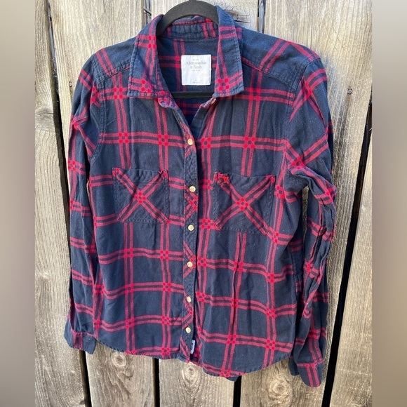 Women's Abercrombie & Fitch Flannel Plaid Button-Down L Lumber Prep Y2K Grunge - Picture 3 of 11
